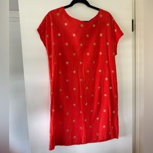 Boden women’s orange with gold flowers, knee length casual shift dress size 14.